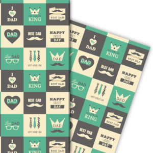 Kartenkaufrausch: Retro Geschenkpapier mit Vatertags aus unserer Vatertag Papeterie in grün