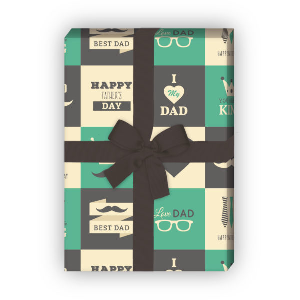 Kartenkaufrausch: Retro Geschenkpapier mit Vatertags aus unserer Vatertag Papeterie in grün