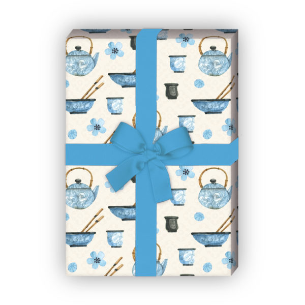 Kartenkaufrausch: Leckeres Geschenkpapier mit Stäbchen aus unserer Designer Papeterie in blau
