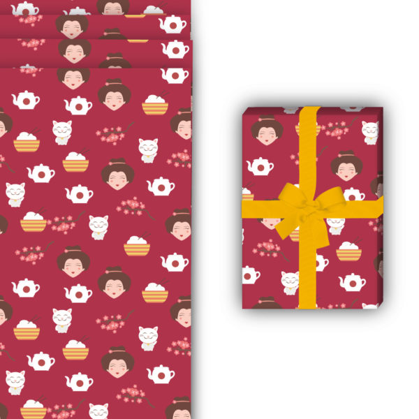 Geburtstags Geschenkverpackung: Fröhliches Geschenkpapier mit japanischen von Kartenkaufrausch in rot