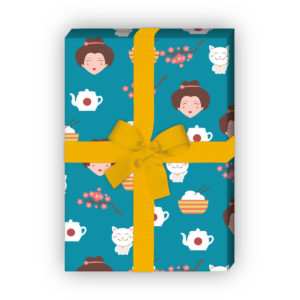 Kartenkaufrausch: Fröhliches Geschenkpapier mit japanischen aus unserer Geburtstags Papeterie in blau