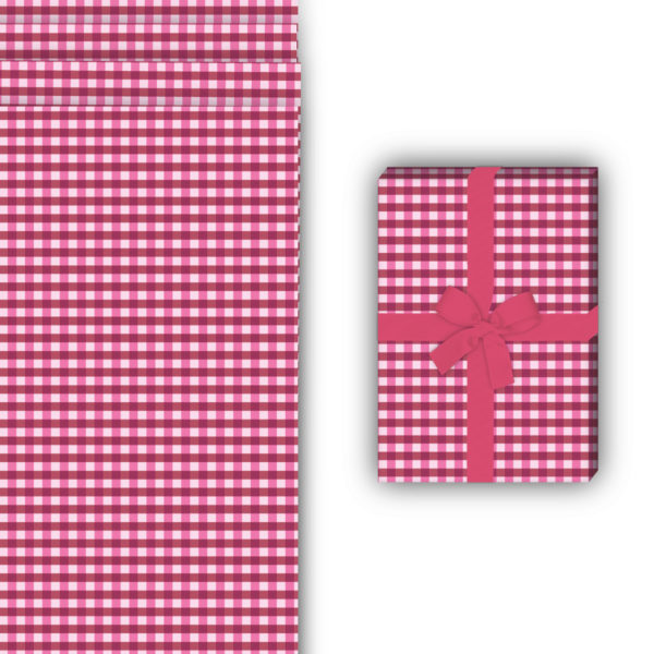 Baby Geschenkverpackung: Karo Geschenkpapier mit Vichy von Kartenkaufrausch in rosa