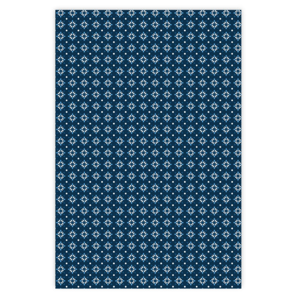 Grafisches Geschenkpapier mit kleinem Blumen Muster in blau