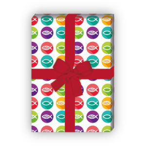 Kartenkaufrausch: Christliches Geschenkpapier mit Fisch, aus unserer Firmungs Papeterie in multicolor