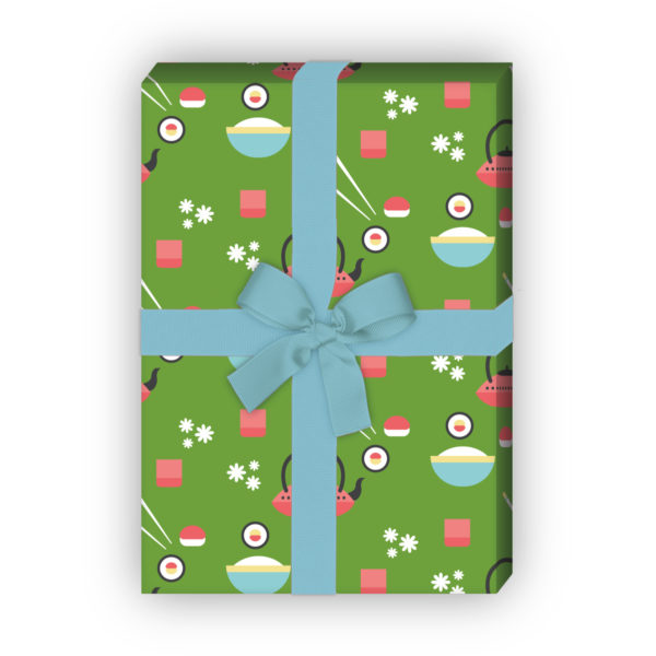 Kartenkaufrausch: Japanisches Geschenkpapier mit Sushi aus unserer Designer Papeterie in grün