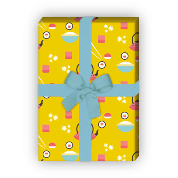 Kartenkaufrausch: Japanisches Geschenkpapier mit Sushi aus unserer Designer Papeterie in gelb