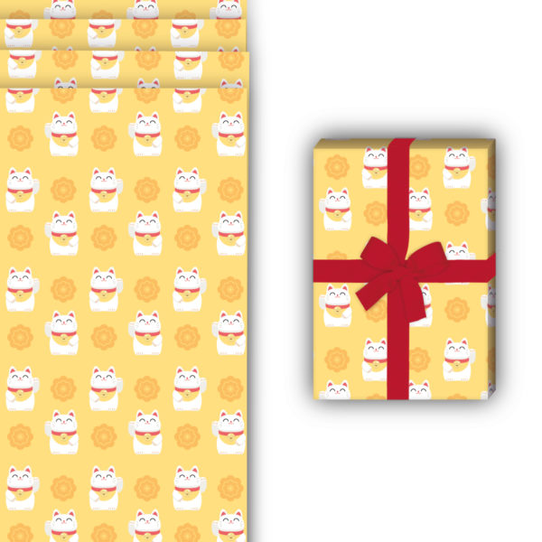 Glücks Geschenkverpackung: Glücks Geschenkpapier mit Winke von Kartenkaufrausch in gelb