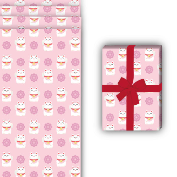 Glücks Geschenkverpackung: Glücks Geschenkpapier mit Winke von Kartenkaufrausch in rosa