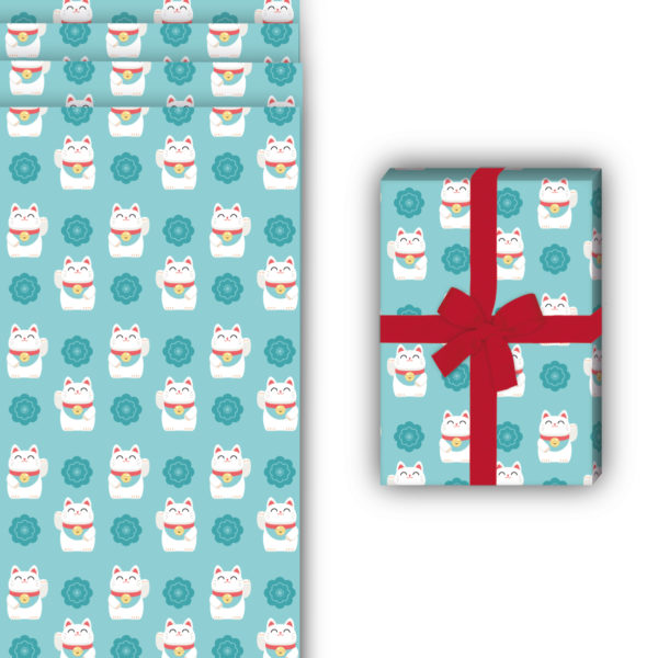 Glücks Geschenkverpackung: Glücks Geschenkpapier mit Winke von Kartenkaufrausch in hellblau