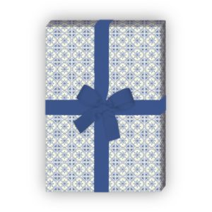 Edles indigo Muster Geschenkpapier im Kachel Design in blau - kleines Muster