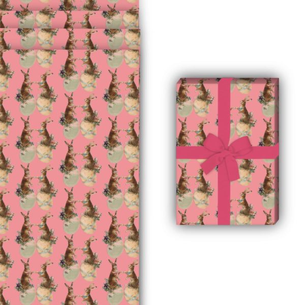 Oster Geschenkverpackung: Romantisches Vintage Oster Geschenkpapier von Kartenkaufrausch in rosa