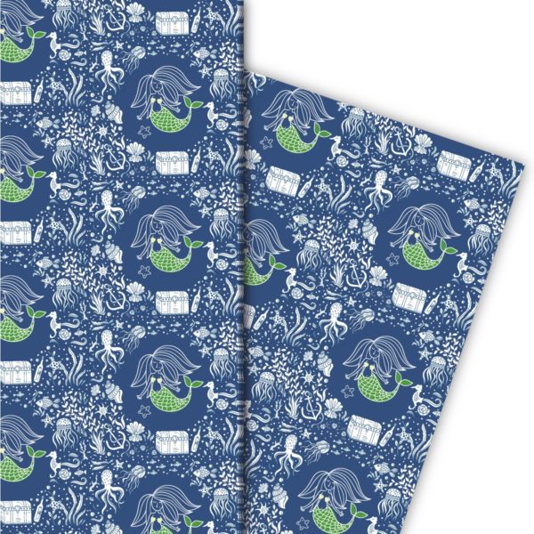Kartenkaufrausch: Meeres Geschenkpapier mit kleiner aus unserer Kinder Papeterie in blau