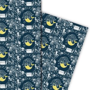 Kartenkaufrausch: Meeres Geschenkpapier mit kleiner aus unserer Kinder Papeterie in dunkel blau