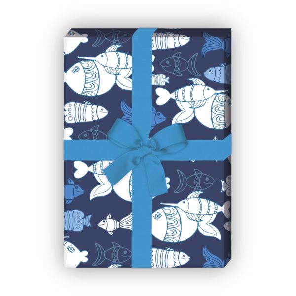 Kartenkaufrausch: Unter Wasser Geschenkpapier mit aus unserer Tier Papeterie in dunkel blau