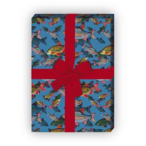 Kartenkaufrausch: Edles Geschenkpapier mit Fischen aus unserer Tier Papeterie in blau