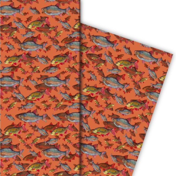 Kartenkaufrausch: Edles Geschenkpapier mit Fischen aus unserer Tier Papeterie in orange