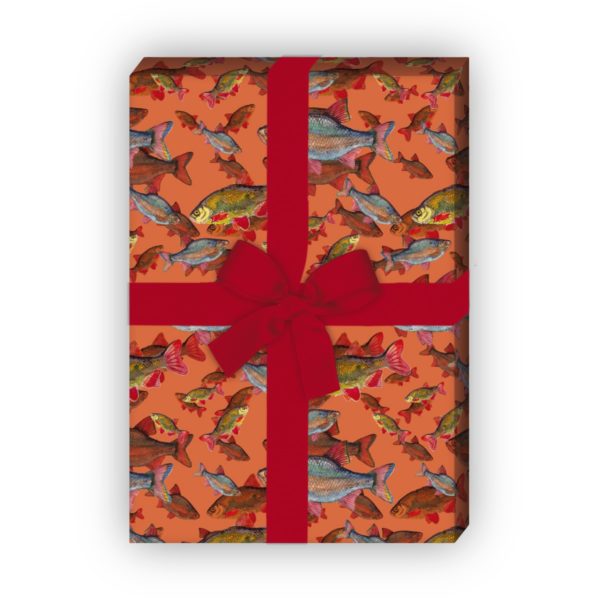 Kartenkaufrausch: Edles Geschenkpapier mit Fischen aus unserer Tier Papeterie in orange