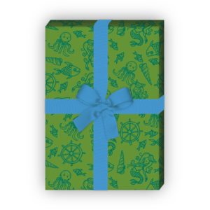 Kartenkaufrausch: Meerjungfrauen Geschenkpapier mit Fischen, aus unserer Kinder Papeterie in grün