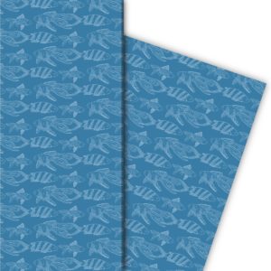 Kartenkaufrausch: Elegantes Geschenkpapier mit gezeichneten aus unserer Tier Papeterie in blau