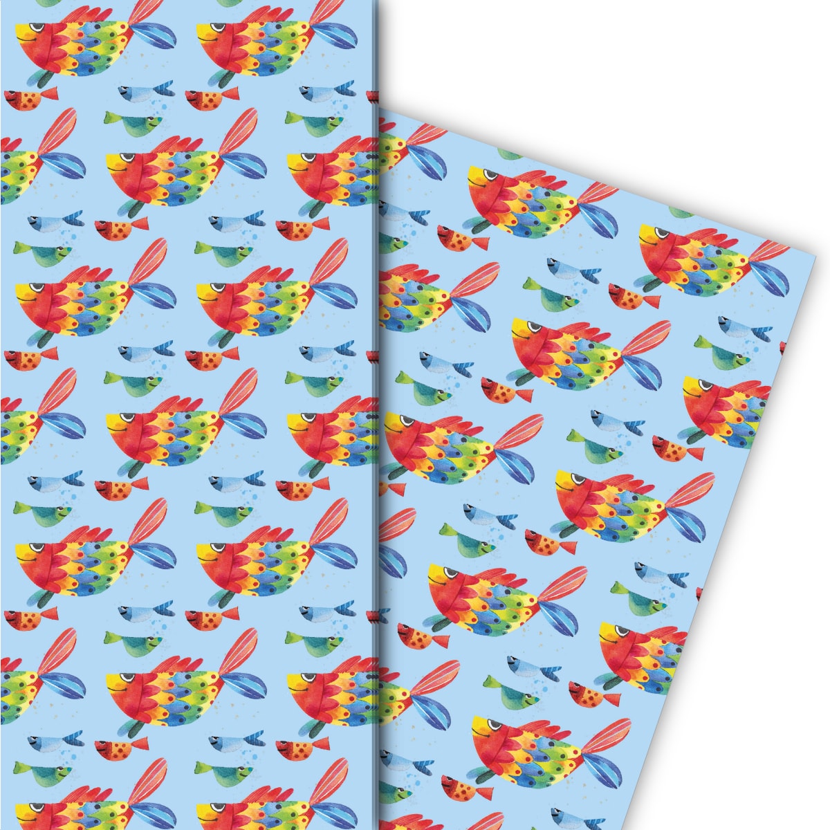 Kartenkaufrausch: Lustiges Geschenkpapier mit Regenbogen aus unserer Tier Papeterie in blau