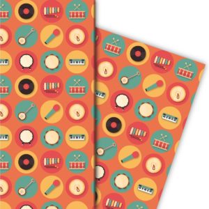 Kartenkaufrausch: Schickes Retro Musik Geschenkpapier aus unserer Geburtstags Papeterie in orange