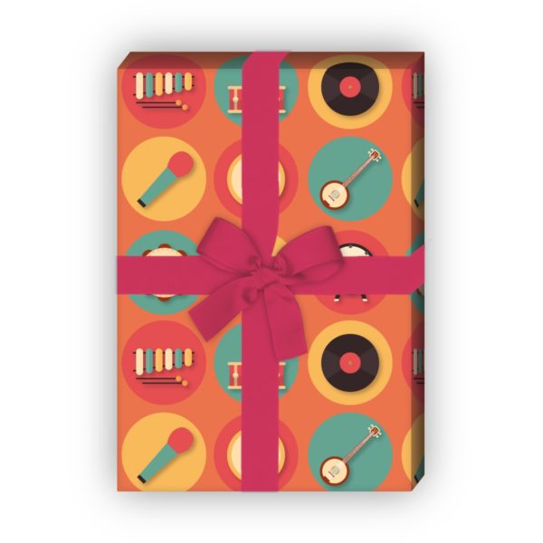 Kartenkaufrausch: Schickes Retro Musik Geschenkpapier aus unserer Geburtstags Papeterie in orange