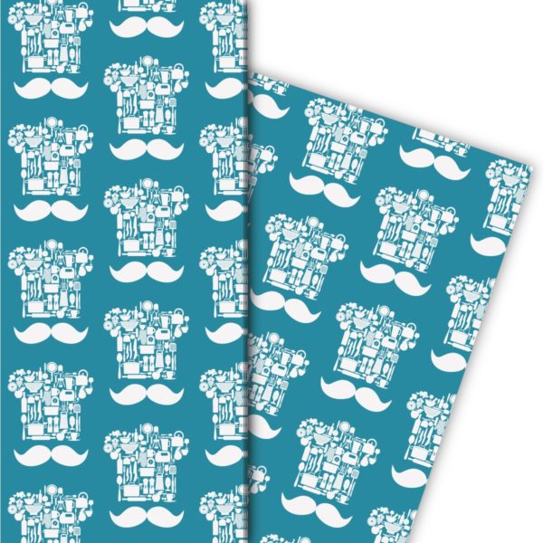 Kartenkaufrausch: Schickes Kochmützen Geschenkpapier mit aus unserer Designer Papeterie in blau