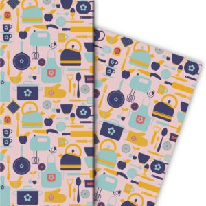 Kartenkaufrausch: Retro Küchen Geschenkpapier mit aus unserer Designer Papeterie in rosa