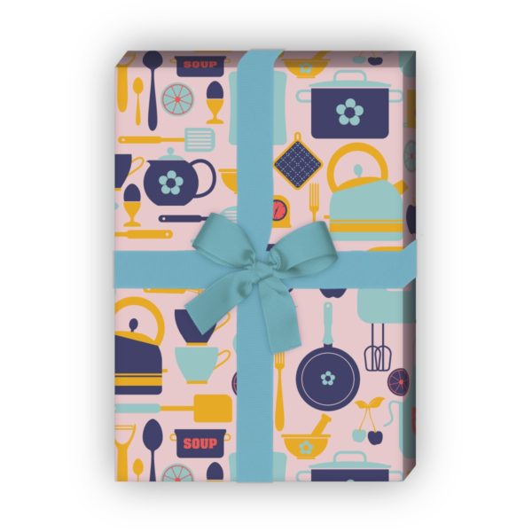 Kartenkaufrausch: Retro Küchen Geschenkpapier mit aus unserer Designer Papeterie in rosa