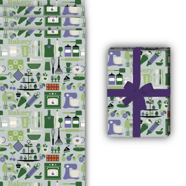 Designer Geschenkverpackung: Hobby koch Geschenkpapier mit von Kartenkaufrausch in grün