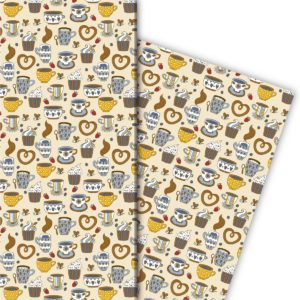 Kartenkaufrausch: Kaffeepausen Geschenkpapier mit Tassen aus unserer Designer Papeterie in hellblau