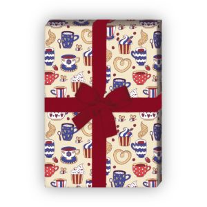 Kartenkaufrausch: Kaffeepausen Geschenkpapier mit Tassen aus unserer Designer Papeterie in rot