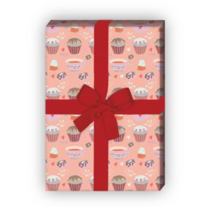 Kartenkaufrausch: Muffin Geschenkpapier mit Tee aus unserer Designer Papeterie in rosa