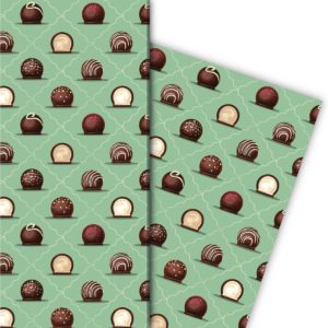 Kartenkaufrausch: Delikates Geschenkpapier mit Schokoladen aus unserer Designer Papeterie in grün