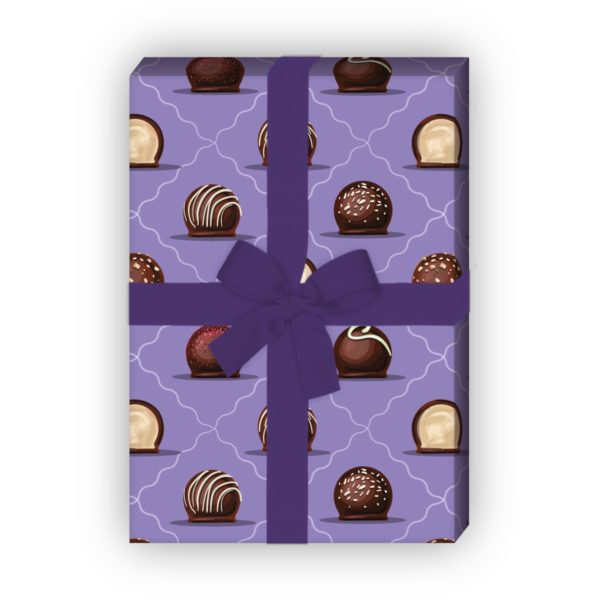 Kartenkaufrausch: Delikates Geschenkpapier mit Schokoladen aus unserer Designer Papeterie in lila