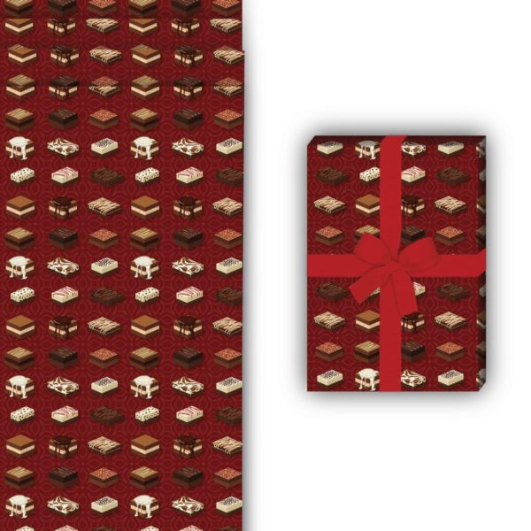 Designer Geschenkverpackung: Leckeres Pralinen Geschenkpapier mit von Kartenkaufrausch in rot