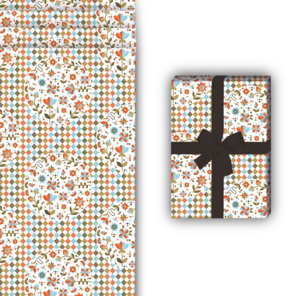 florale Geschenkverpackung: Modernes grafisches Geschenkpapier mit von Kartenkaufrausch in weiß
