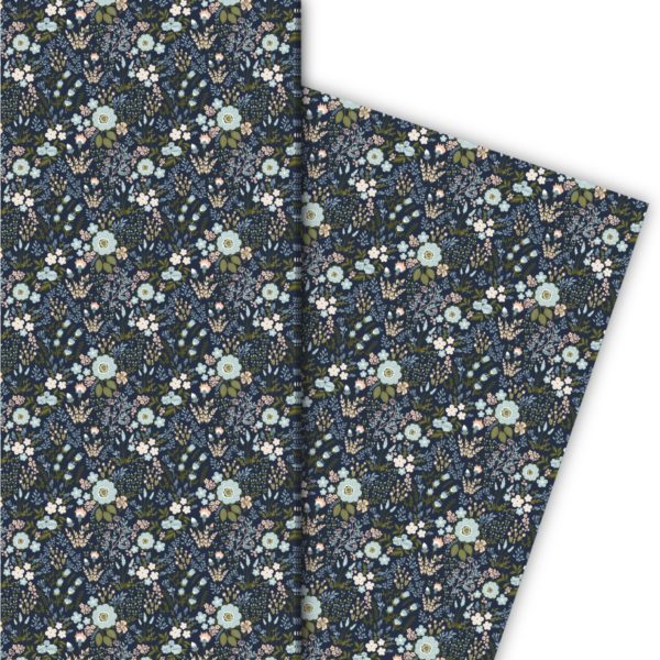 Kartenkaufrausch: Klassisches Blüten Geschenkpapier mit aus unserer florale Papeterie in blau