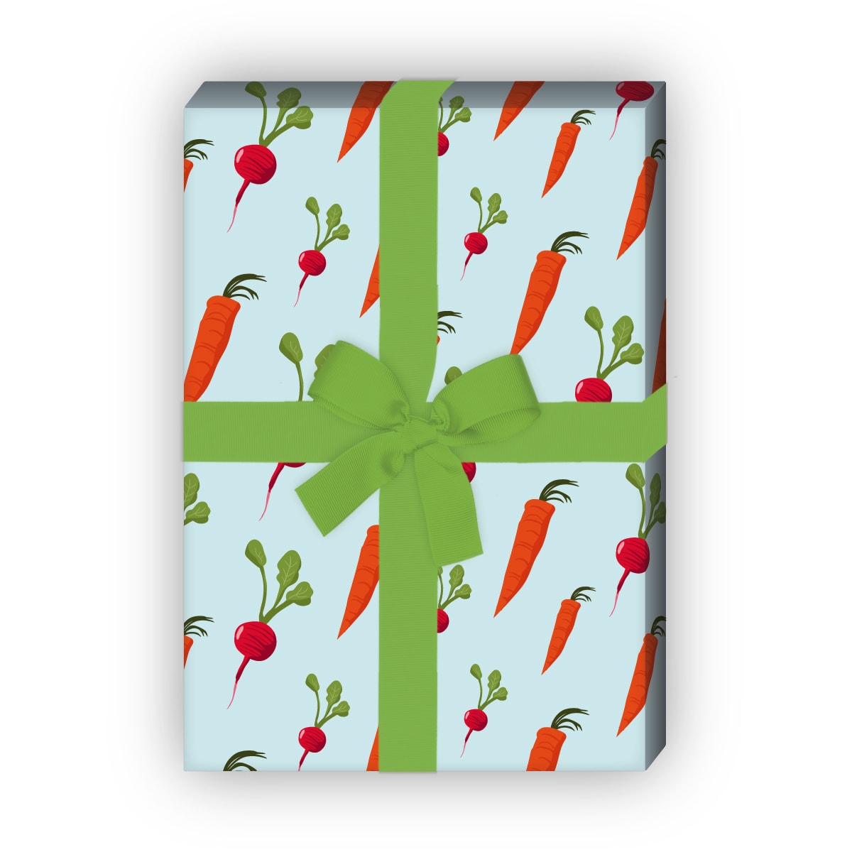4 Bogen Karotten und Radieschen für Geschenk Verpackung zu Geburt Weihnachten 32 x 48cm Hochzeit Dekorpapier mit Möhren hellblau Leckeres Gemüse Geschenkpapier Set Ostern Geburtstag 