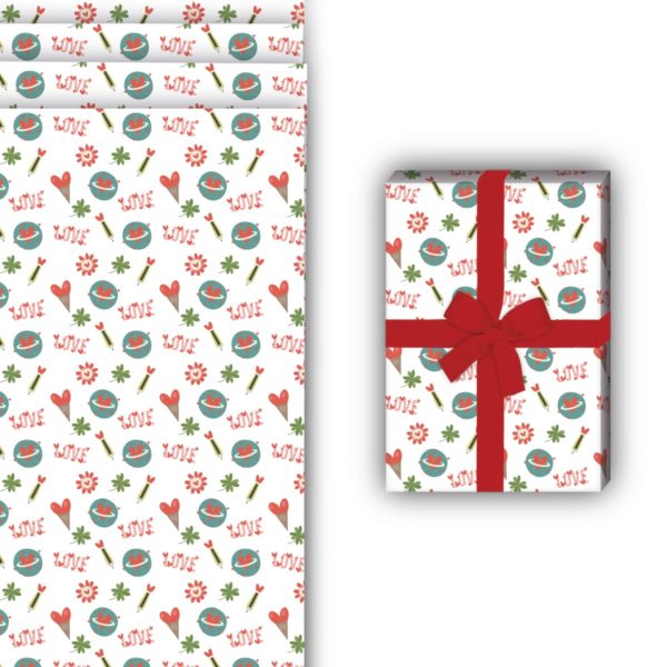 Liebes Geschenkverpackung: Zauberhaftes Liebes Geschenkpapier mit von Kartenkaufrausch in weiß