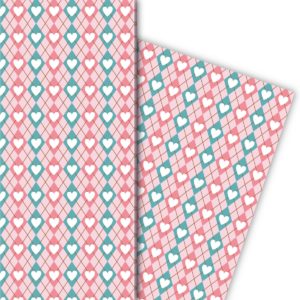 Kartenkaufrausch: Rauten Geschenkpapier mit Herzen aus unserer Liebes Papeterie in rosa