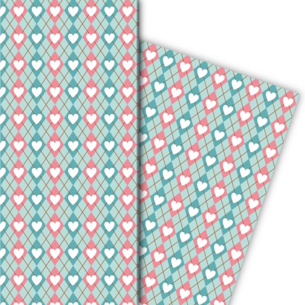 Kartenkaufrausch: Rauten Geschenkpapier mit Herzen aus unserer Liebes Papeterie in blau