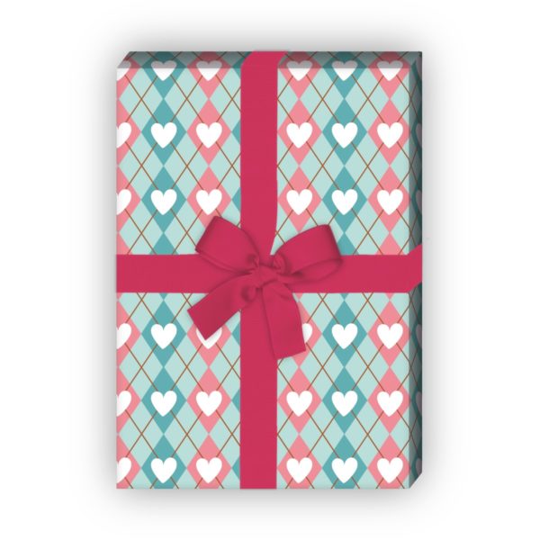 Kartenkaufrausch: Rauten Geschenkpapier mit Herzen aus unserer Liebes Papeterie in blau