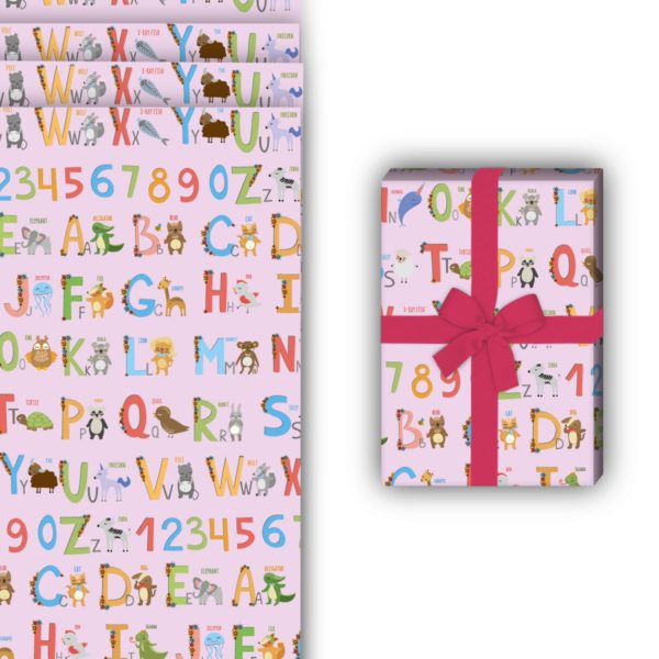 Einschulungs Geschenkverpackung: Niedliches Kinder Geschenkpapier mit von Kartenkaufrausch in rosa