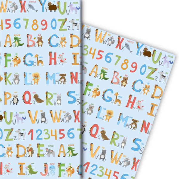 Kartenkaufrausch: Niedliches Kinder Geschenkpapier mit aus unserer Einschulungs Papeterie in blau