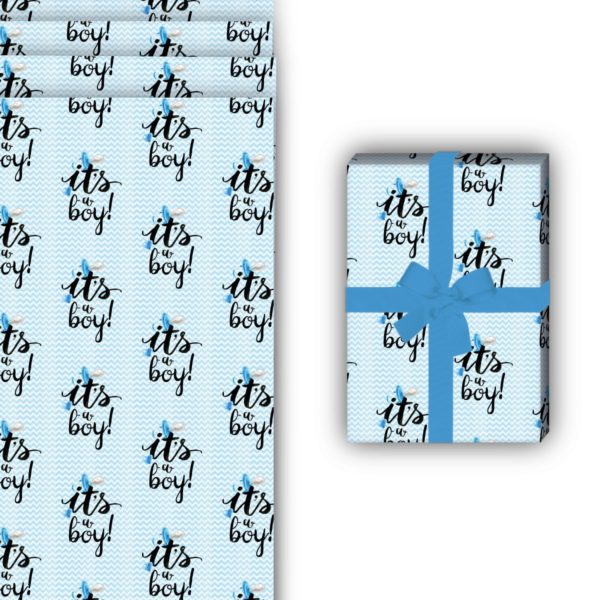 Baby Geschenkverpackung: Hellblaues Baby Geschenkpapier mit von Kartenkaufrausch in hellblau
