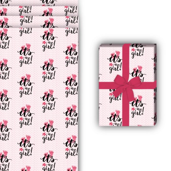 Baby Geschenkverpackung: Rosa Baby Geschenkpapier mit von Kartenkaufrausch in rosa