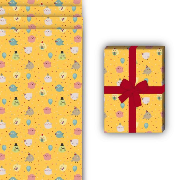 Geburtstags Geschenkverpackung: Lustiges Geburtstags Geschenkpapier mit von Kartenkaufrausch in gelb