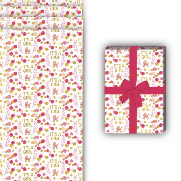 Baby Geschenkverpackung: Fröhliches Baby Geschenkpapier zur von Kartenkaufrausch in rosa