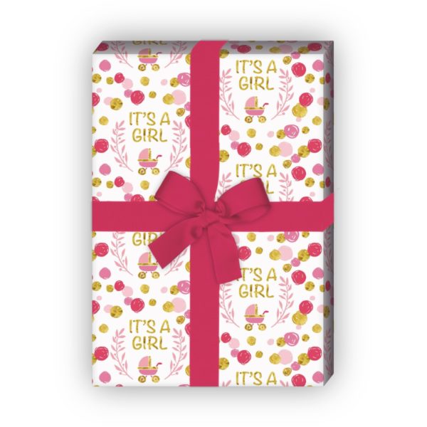 Kartenkaufrausch: Fröhliches Baby Geschenkpapier zur aus unserer Baby Papeterie in rosa